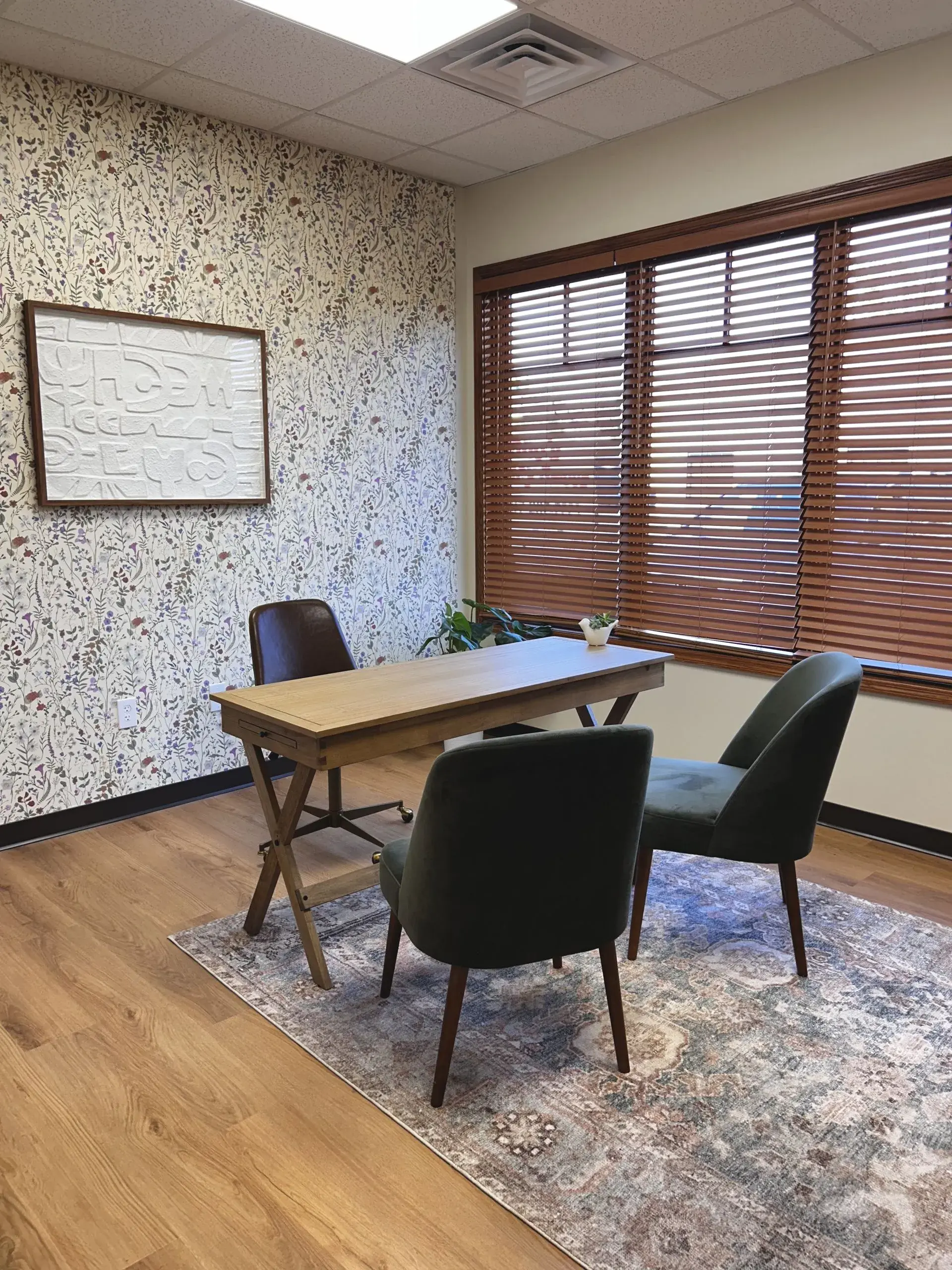 Staged interior of a second furnished private office